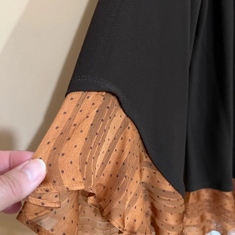 Susan Graver Brown Liquid Knit Top -  Beautiful trim in copper color. - Picture 2 of 9